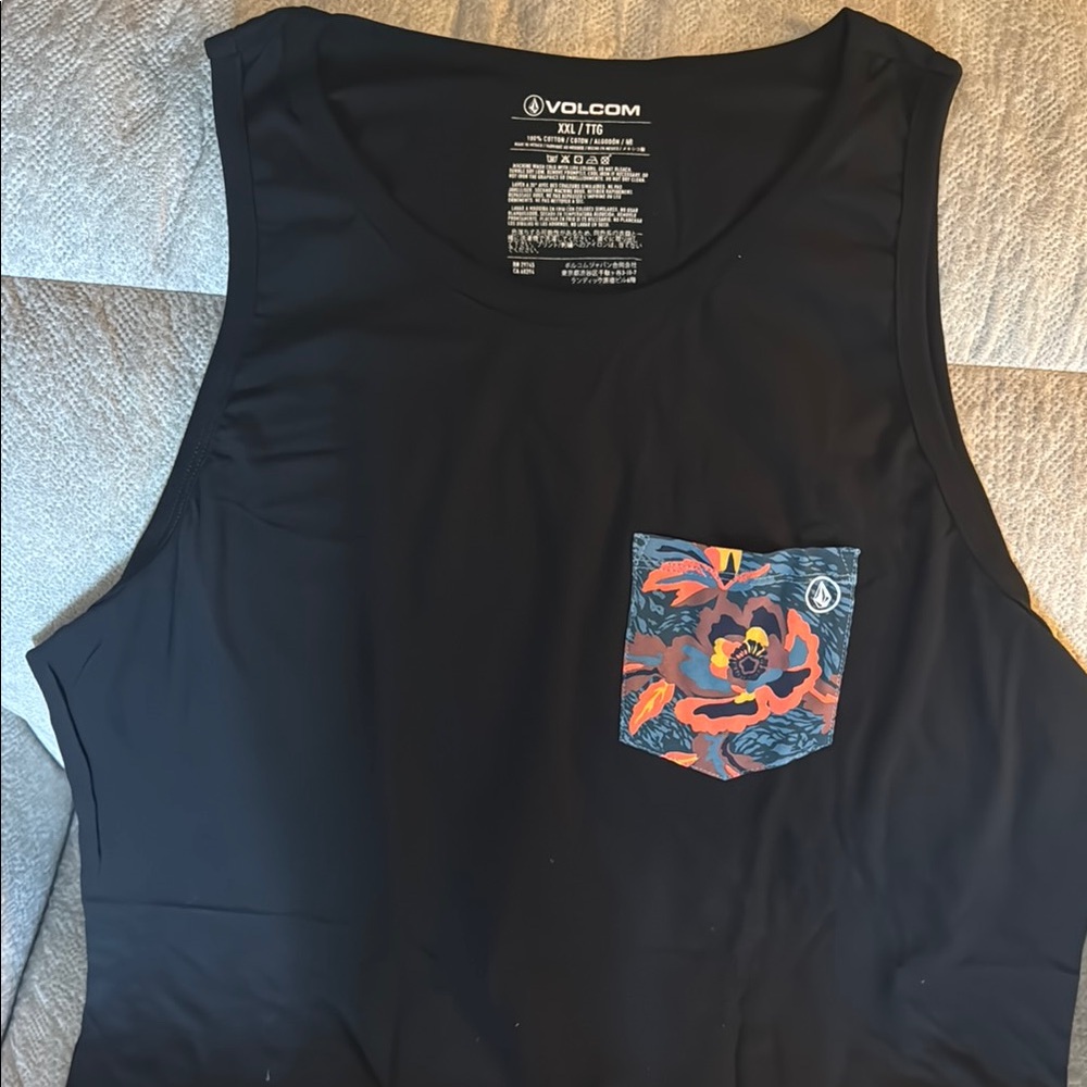Volcom Black Tank Top with Colorful Pocket